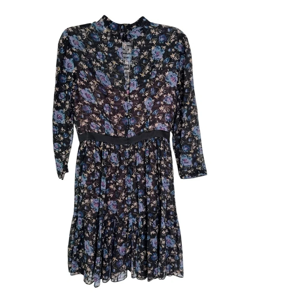 REBECCA TAYLOR Silk Solstice Floral High Neck Short Dress Black Size 0